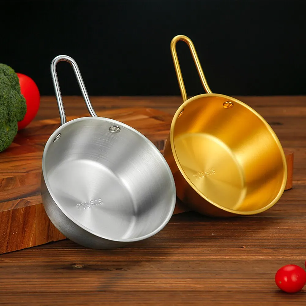 Round Rice Wine Bowl Handle Stainless Steel Household Food Sauce Bowls Cups Tableware Dinnerware Kitchen Utensils