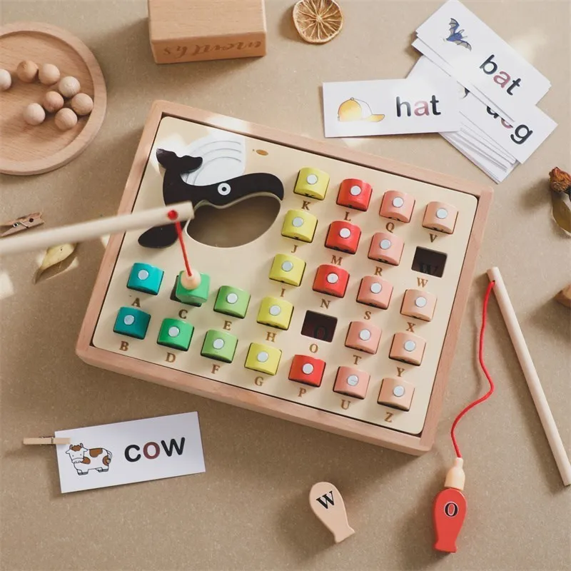 

Magnetic Fishing Toys Kids Solid Wood Box Children Busy Board Math Marine Life Cognition Fishing Rod Baby Early Educational Toys