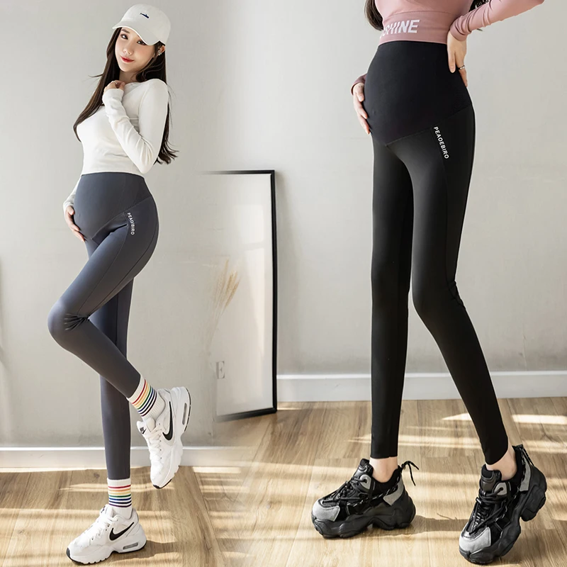 Seamless Nylon Maternity Skinny Legging Yoga Sports Casual Belly Pencil Pants Pregnant Women Spring