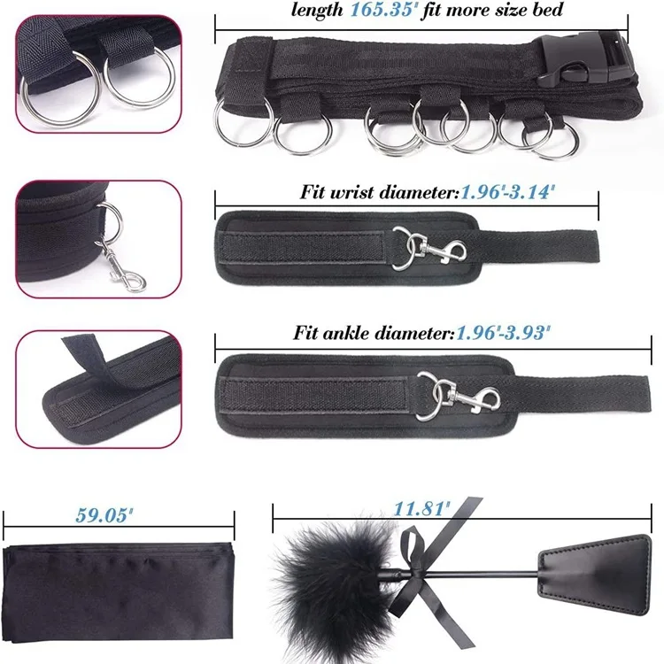 Sex Bondage BDSM Kit Bed Restraints Set Sex Toys with Hand Cuffs Ankle Cuff Bondage Collection & Blindfold & Tickler Included