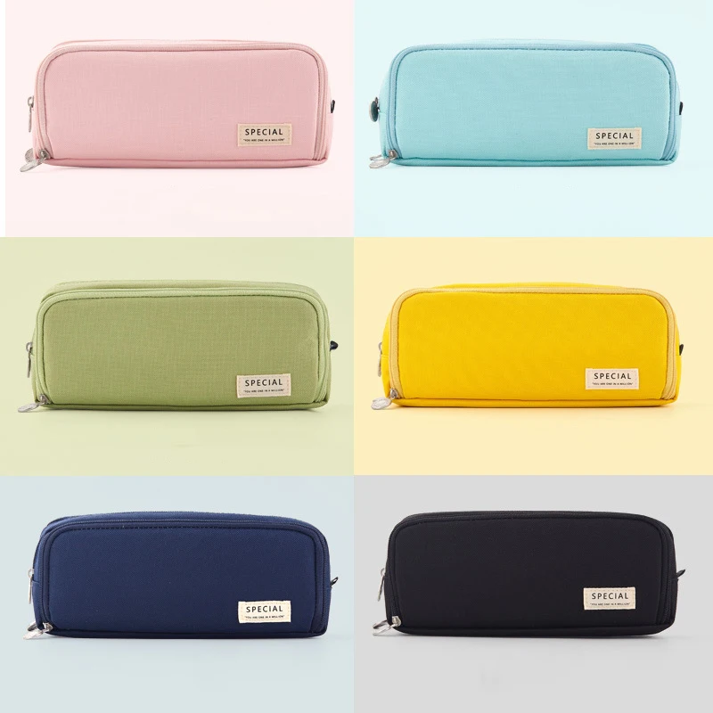 Cute Pencil Case Canvas for Girls Macaron Pencil Box Multilayer School Pouch Kawaii Pensil Case Pen Bag Storage Stationery