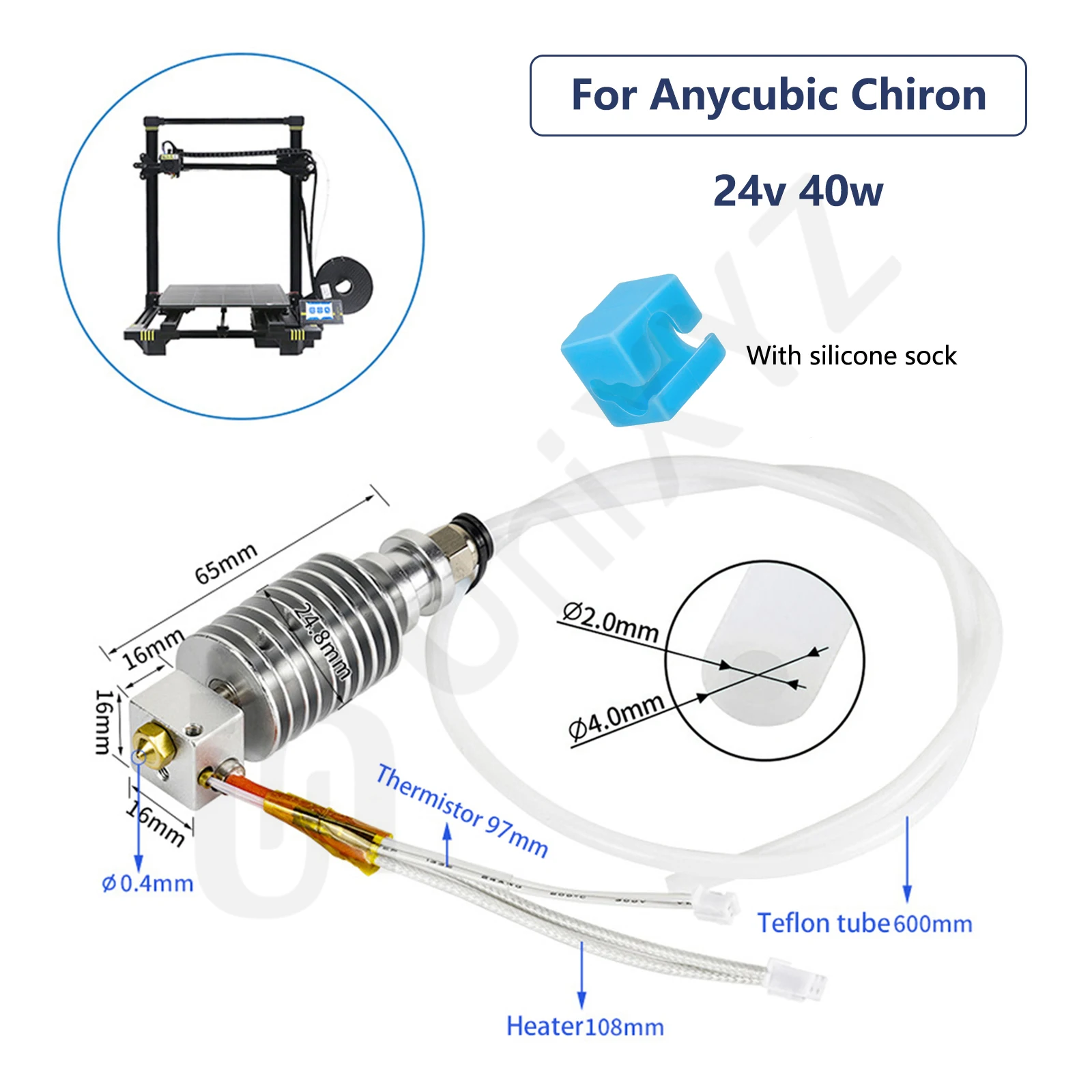 Hotend Bloco Aquecido para Anycubic i3 Mega s Mega Zero 2.0 Kobra Chiron Vyper 12v 24v Aquecedor J-cabeça Quebra de Calor Hot End Atualizado - Imagem 6