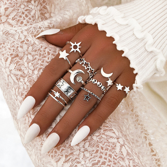 Punk Metal Multi Element Ring Set For Women Men Antique Silver Butterfly Snake Skull Finger Rings Gothic Jewelry Gift