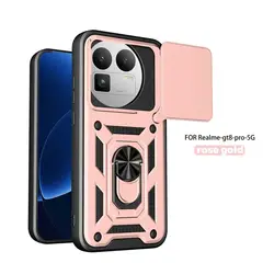 Enhanced Magnetic Ring Holder Armor Phone Case with Slide Camera Protector - Realme GT8 Pro (SJ Rose Gold)