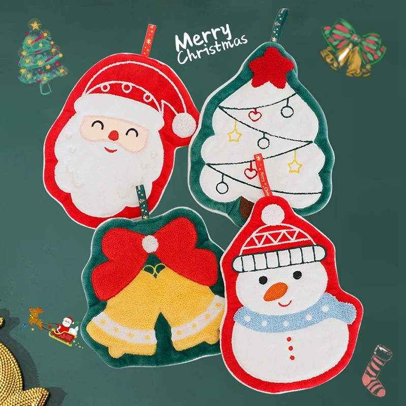Hand Towel Christmas Hand Towel Hanging Hand Towels Absorbent Coral Velvet Towels Snowman Christmas Tree Towel For Bathroom Decor
