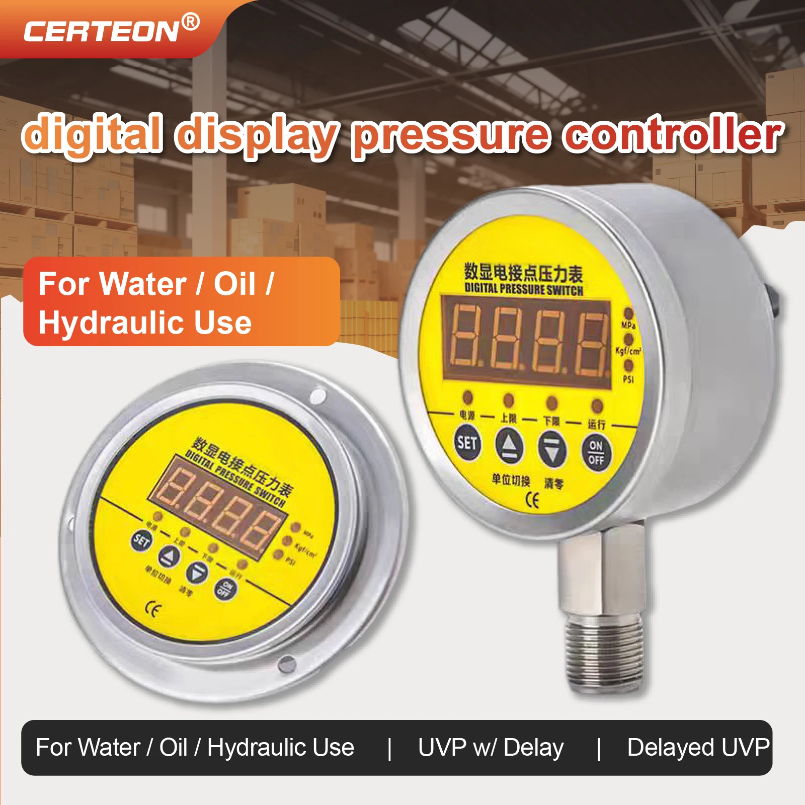 สวิตช์แรงดันดิจิตอลสแตนเลส 0‑100MPa เอาต์พุตรีเลย์คู่ หน้าจอ LED สำหรับน้ำ น้ำมัน แก๊ส 24VDC 220VAC ความแม่นยำสูง เหมาะกับงานอุตสาหกรรม 1