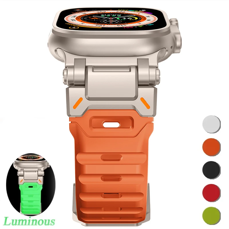 

Ремешок из титанового силикона для Apple Watch Ultra 2 49 мм 44 мм 42 мм, спортивный браслет для Iwatch Series 9 8 7 6 5 Se 45 мм