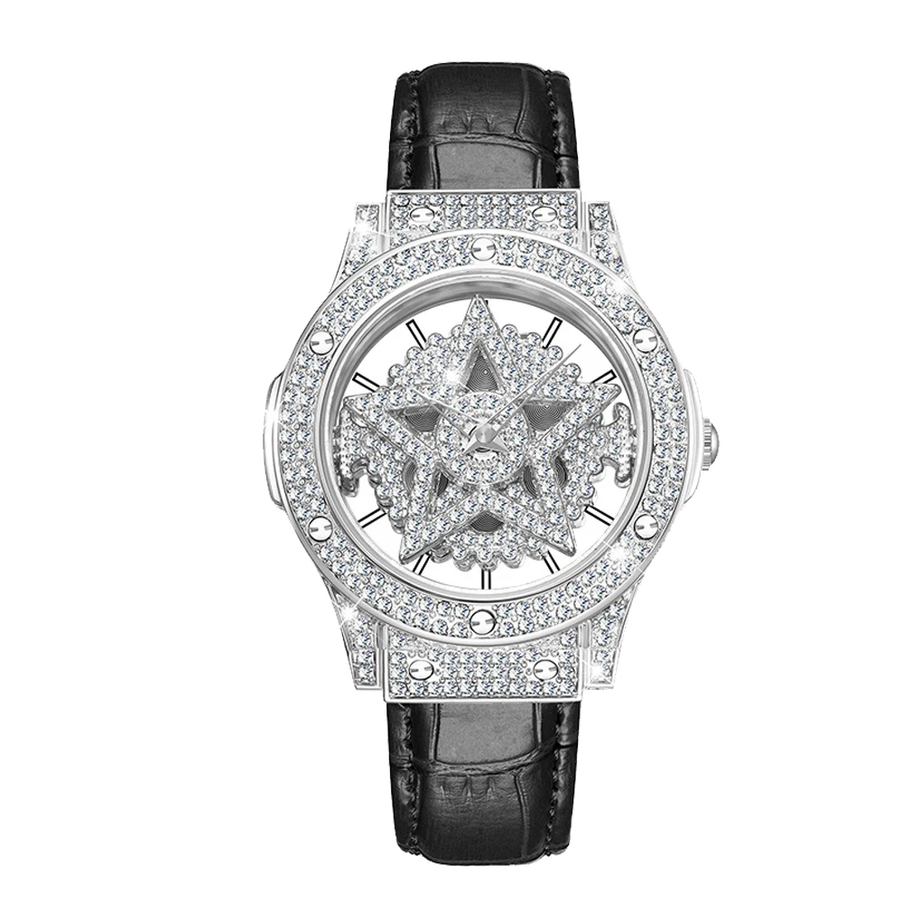

Wristwatch Luxury Stars Hollow Charm Shiny Pentagram Portable Accessory with Leather Band Fashion Female Mature
