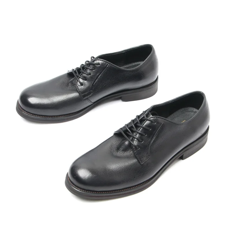US6-10 Office Men's Soft Top Layer Cowhide Retro Round Toe Leather Shoes British Fashion Trend Businessman Suit Oxfords
