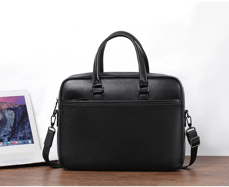 Double Zipper Men Bags Genuine Leather Men Briefcase Bag Business Leather Laptop Bag Shoulder Fashion Office Male Handbag Large