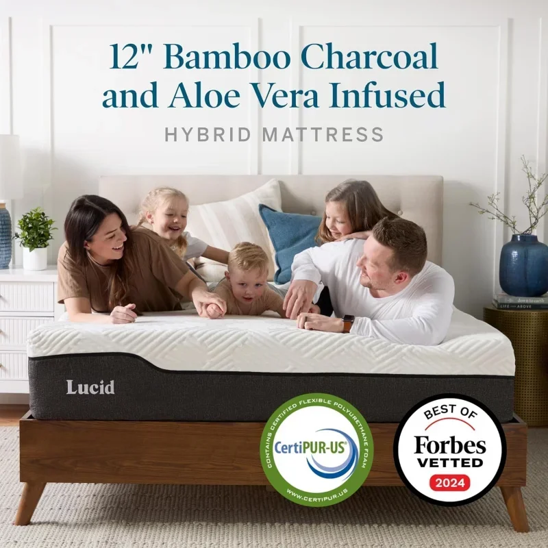12 Inch HybridFoam Infused with Bamboo Charcoal and Aloe Vera-Encased Spring Support-Medium Plush Feel-Motion Isolation