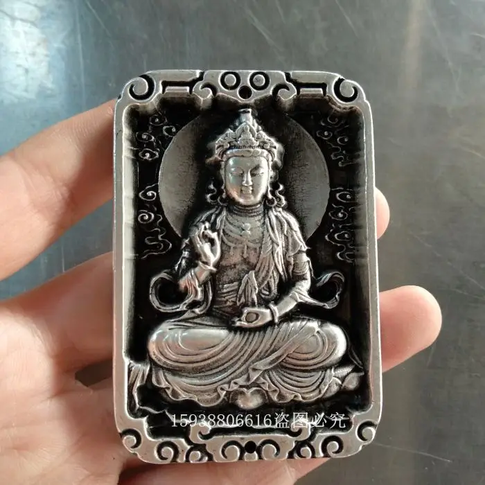 

Antique silver ware collection Tibetan Miao silvery white copper Guanyin Bodhisattva bronze car hanging