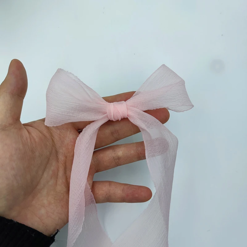 실크 손으로 찢어진 컬링 가장자리 리본, 쉬폰 리본, 청첩장 핸드 홀딩, 꽃 바인딩 투명 리본 장식