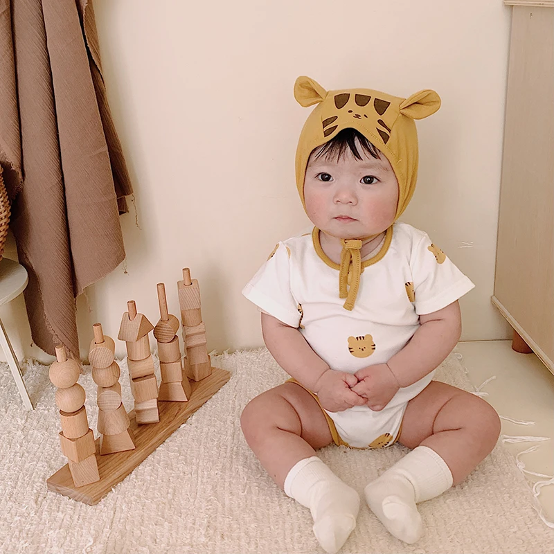 Cotton Baby Boys Summer Bodysuit with Hat