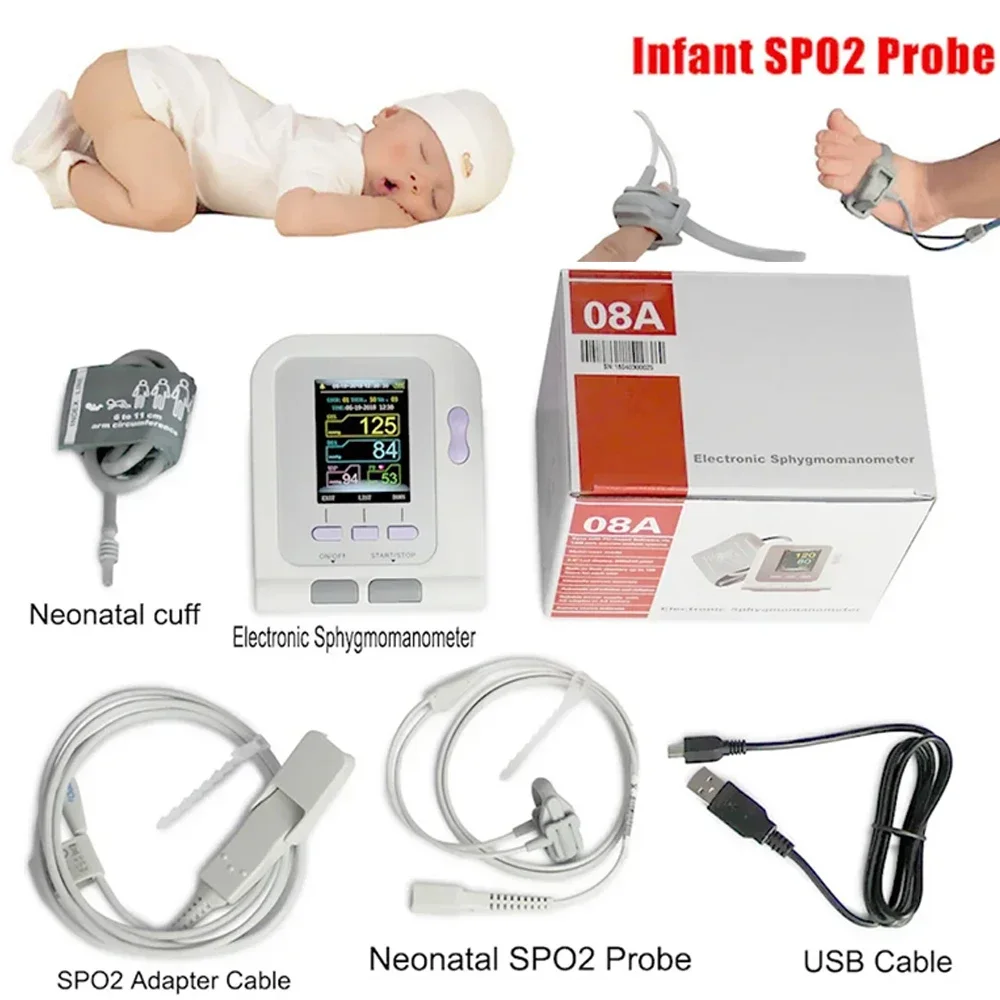 Digital Blood Pressure Monitor CONTEC08A Pediatric NIBP Software Sphygmomanometer Choosable NIBP Cuffs Accessories OR SpO2 Probe