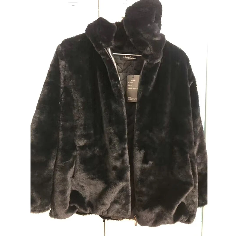 Winter Faux Fur Coat Women Solid Colors Hooded Imitation Mink Plush Outwear Korean Style Thick Long Sleeve Oversized Flurry Coat