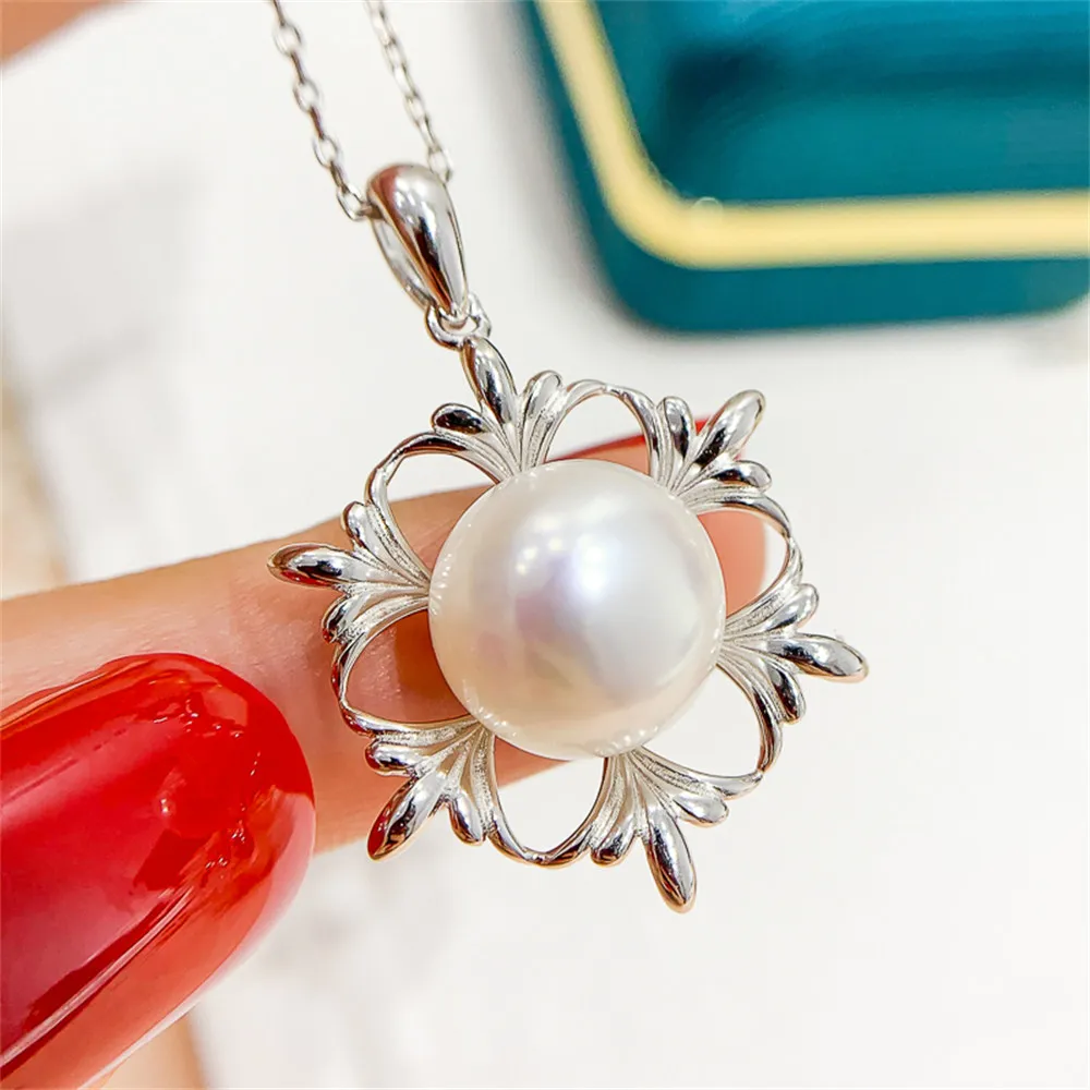 

DIY Pearl Accessories S925 Sterling Silver Pendant Empty Holder Fashion Large Pearl Necklace Pendant with 12-15mm Beads