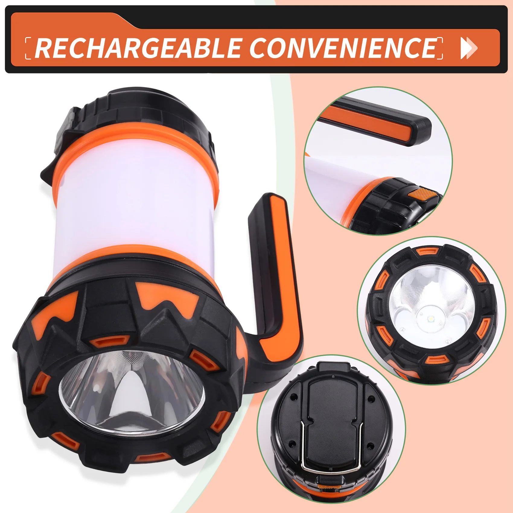 BAAU LED Lantern Camping Flashlight Rechargeable Waterproof Searchlight Outdoor Emergency Multi-Function Searchlight,C