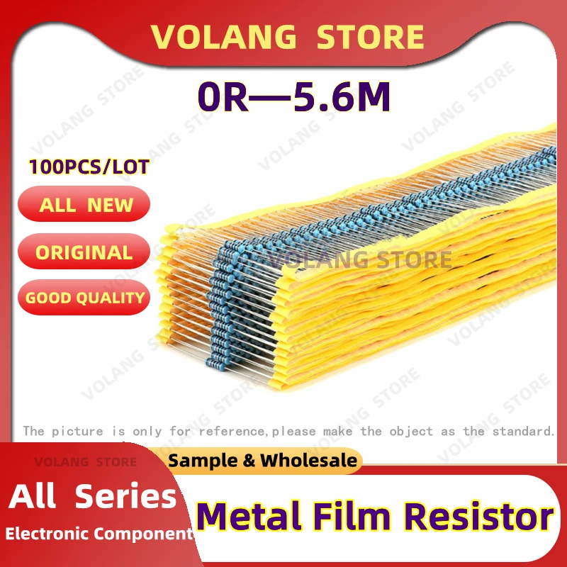 100pcs 1/2W Metal Film Resistor 0R ~ 5.6M 100R 220R 330R 1K 15K 2.2K 3.3K 4.7K 10K 22K 47K 100K 180 220 390 1K5 2K2 3K3 4.7M Ohm