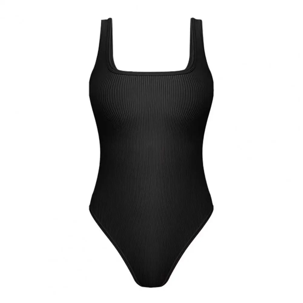 

Summer Women Bodysuit Square Neck Sleeveless Skinny with Crotch Button Closure Tight Waist Backless Sexy Playsuit