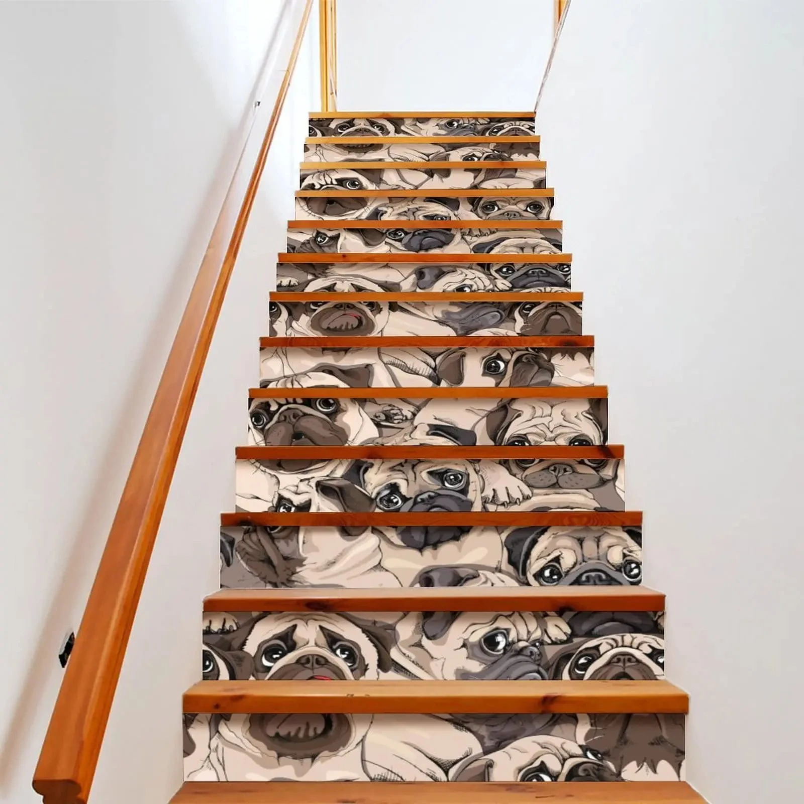 사랑스러운 강아지 계단 스티커, 애완 동물 계단 데칼, 이동식 강아지 동물 계단 라이저 벽화, 홈 계단 장식, 자체 접착