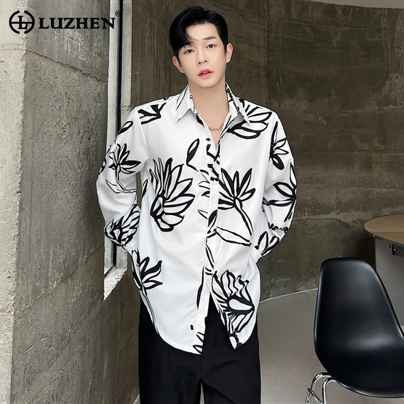 

LUZHEN Fashion Floral Printed Original Long Sleeve Shirts Men's 2024 Spring Trendy Loose Tops Korean Reviews Many Clothes LZ2415