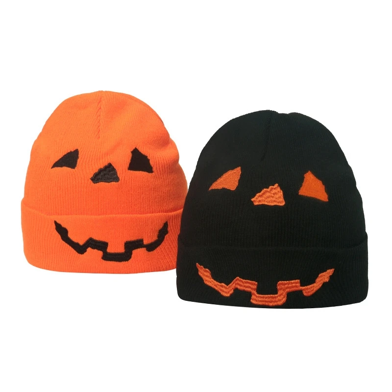 

Halloween Party Embroidery Curling Hip Hop Keep Warm Knitted Hat Adult Autumn Winter Solid Color Outdoor Unisex Beanie Skull Cap