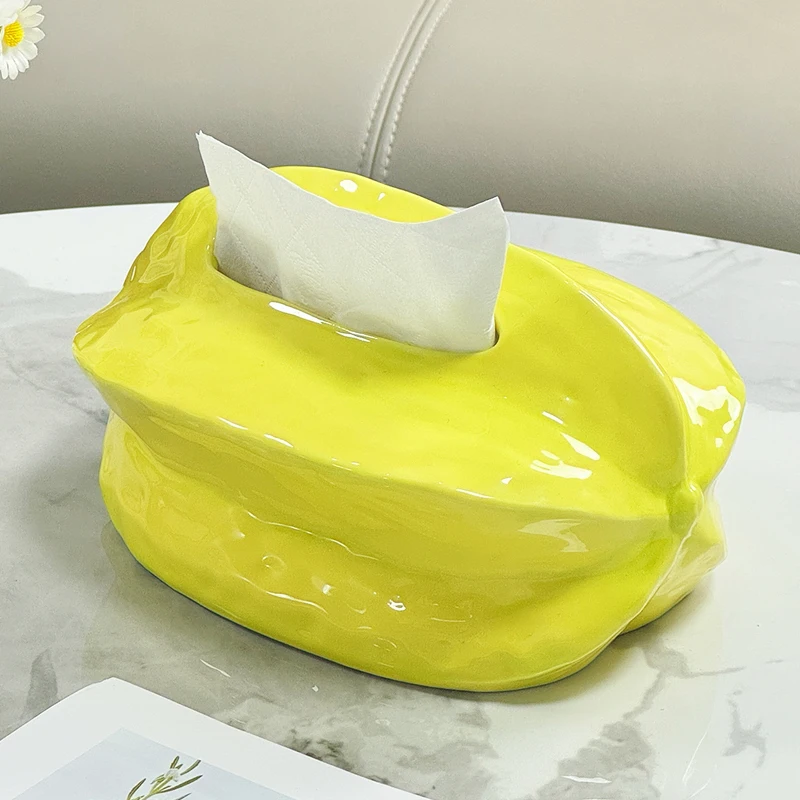 Creative Ceramic Cute Carambola Shaped Tissue Box, Light Luxury Napkin Box, Home Living Room Bedroom Hotel Table Decoration, 1Pc