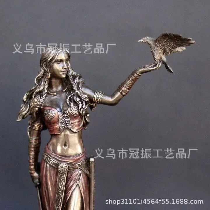 Description Picture 4 of itemHigh Quality Resin Statues Morrigan The Celtic Goddess Of Battle With Crow & Sword Bronze Finish Statue For Home Decoration