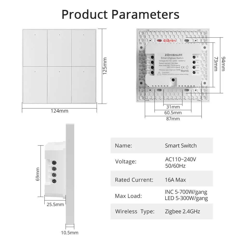 Zemismart Tuya Zigbee Gang Empurrar Interruptores de Luz de Parede 4x4 com Interruptor Neutro Alexa Google Casa Smartthings App Controle - Image 6