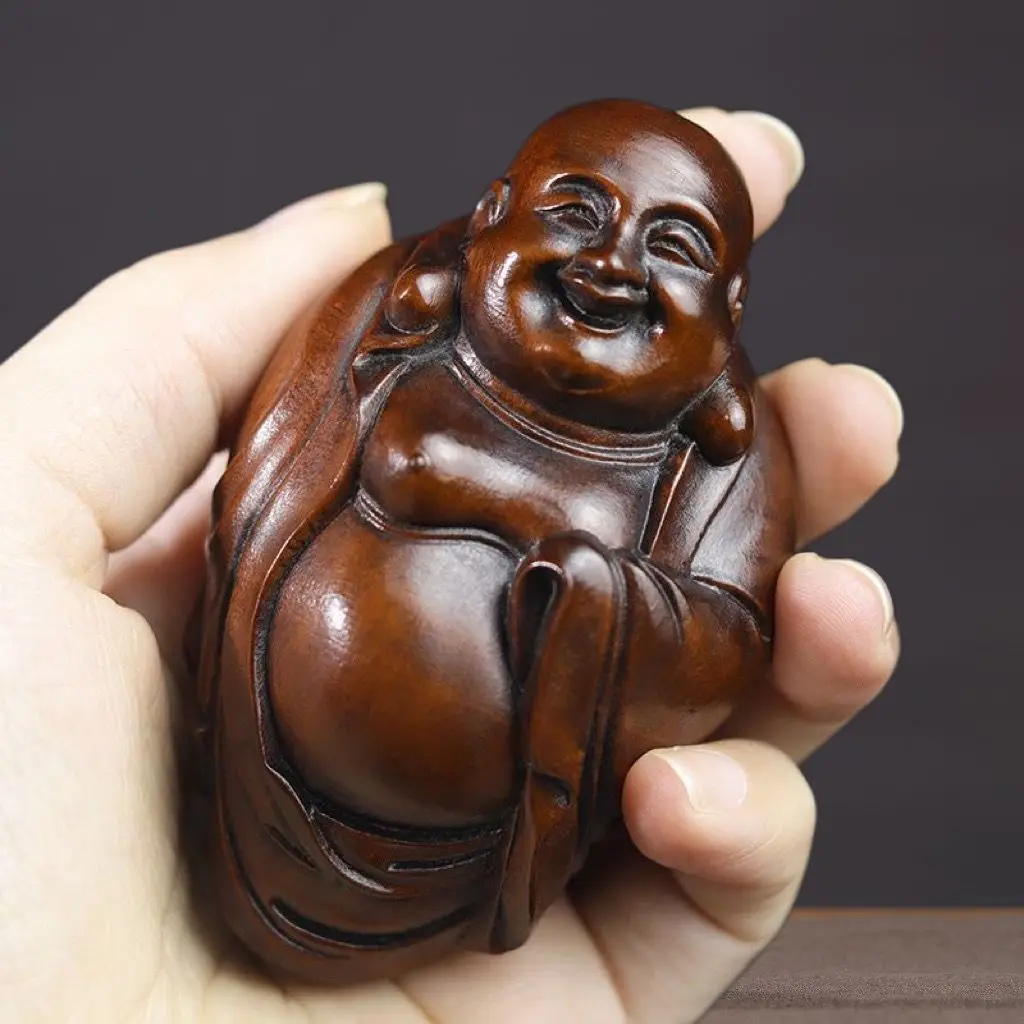 

Chinese Antique Boxwood Wood Carving Maitreya Buddha Statue Collection Nice Art