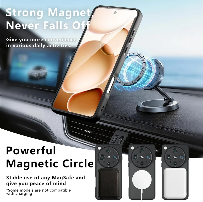 ELVEV Magnetic Shockproof Matte Phone Case with Rotating Ring Bracket