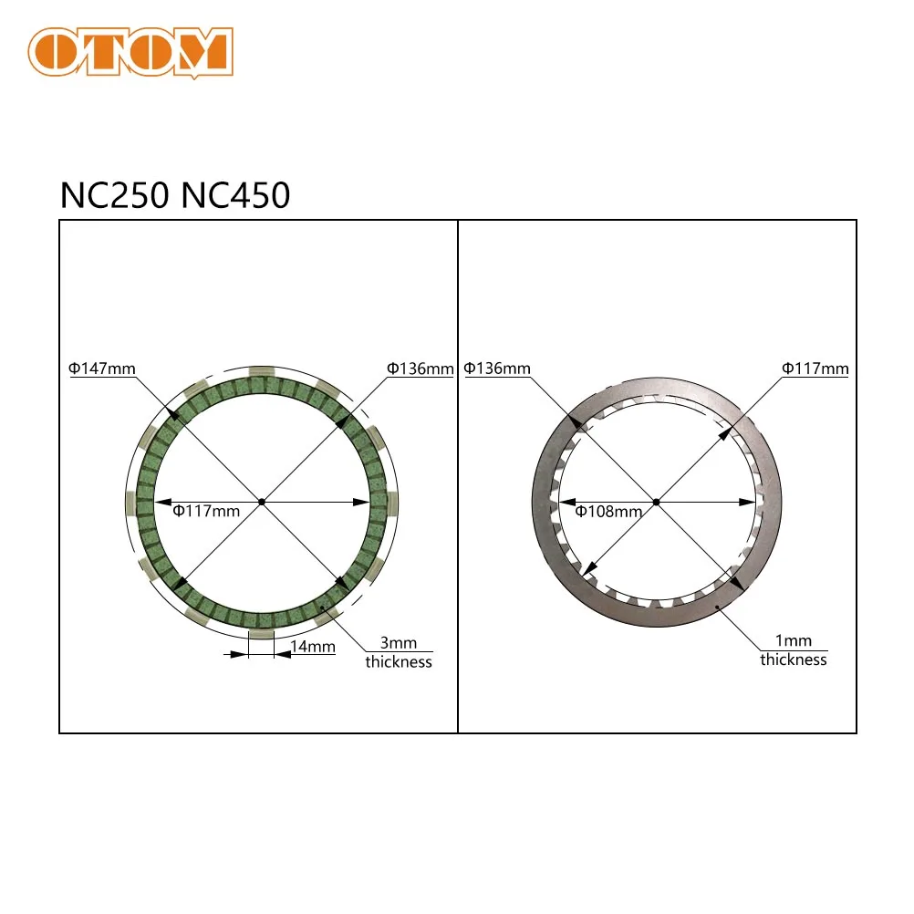OTOM Motocycle Clutch Friction Plates Disc Set For ZONGSHEN NC250 NC450 Engine KAYO T6 BSE J5 RX3 AVANTIS Enduro MOTOLAND Motax