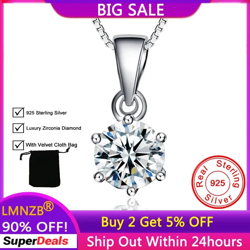 With Credentials 100% 925 Sterling Silver Necklace Round 2 Carat Zirconia Diamant Pendant&Necklace Wedding Jewelry for Women