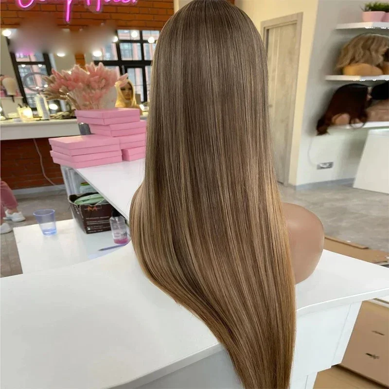 Highlight Blonde 26 Inch 200%Density 5x5 Silk Base Straight Jewish Human BabyHair HD Lace European Hair Preplucked Glueless