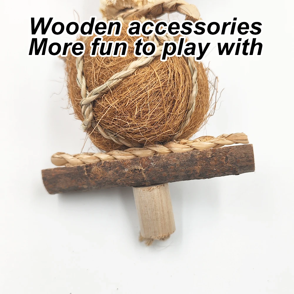 1 pc Natural Brown Silk Ball Bird Climb Hanging Toys Parrot Chew Toy Wooden Training Molar Toys for Bird Cage Pendant Supplies 3