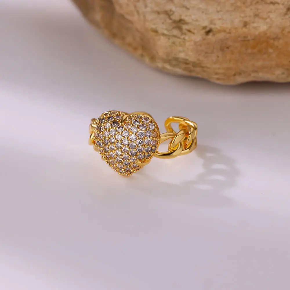 Zircon Rings Gold Color Stainless Steel Geometric Opening Wedding Party