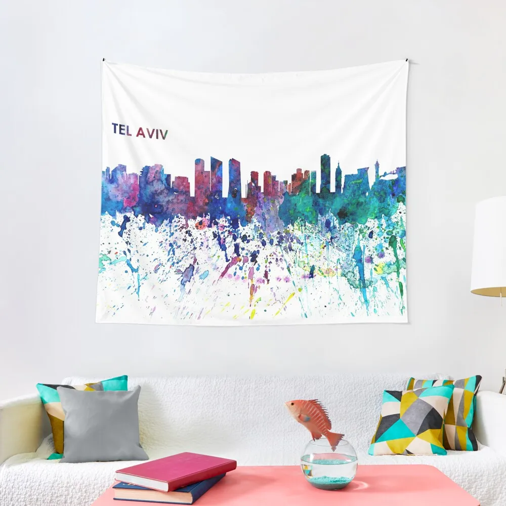 

Tel Aviv Israel Skyline Impressionistic Splash Tapestry Cute Room Things Bathroom Decor