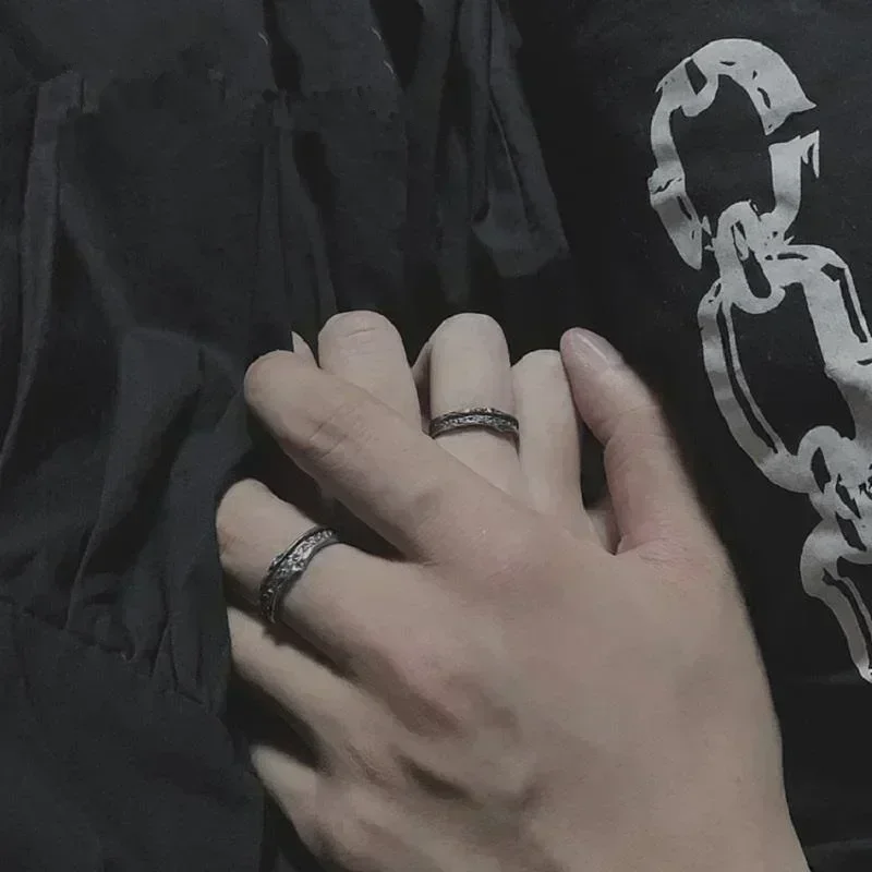 Couple Rings 1 Pair New Trendy Abyss Simple Personality Cold Wind Retro Old Student Men and Women Jewelry Gift