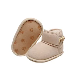 Cozy Fleece Infant Ankle Boots - Soft, Non-Slip Winter Flats - 7-12 Months (Beige)