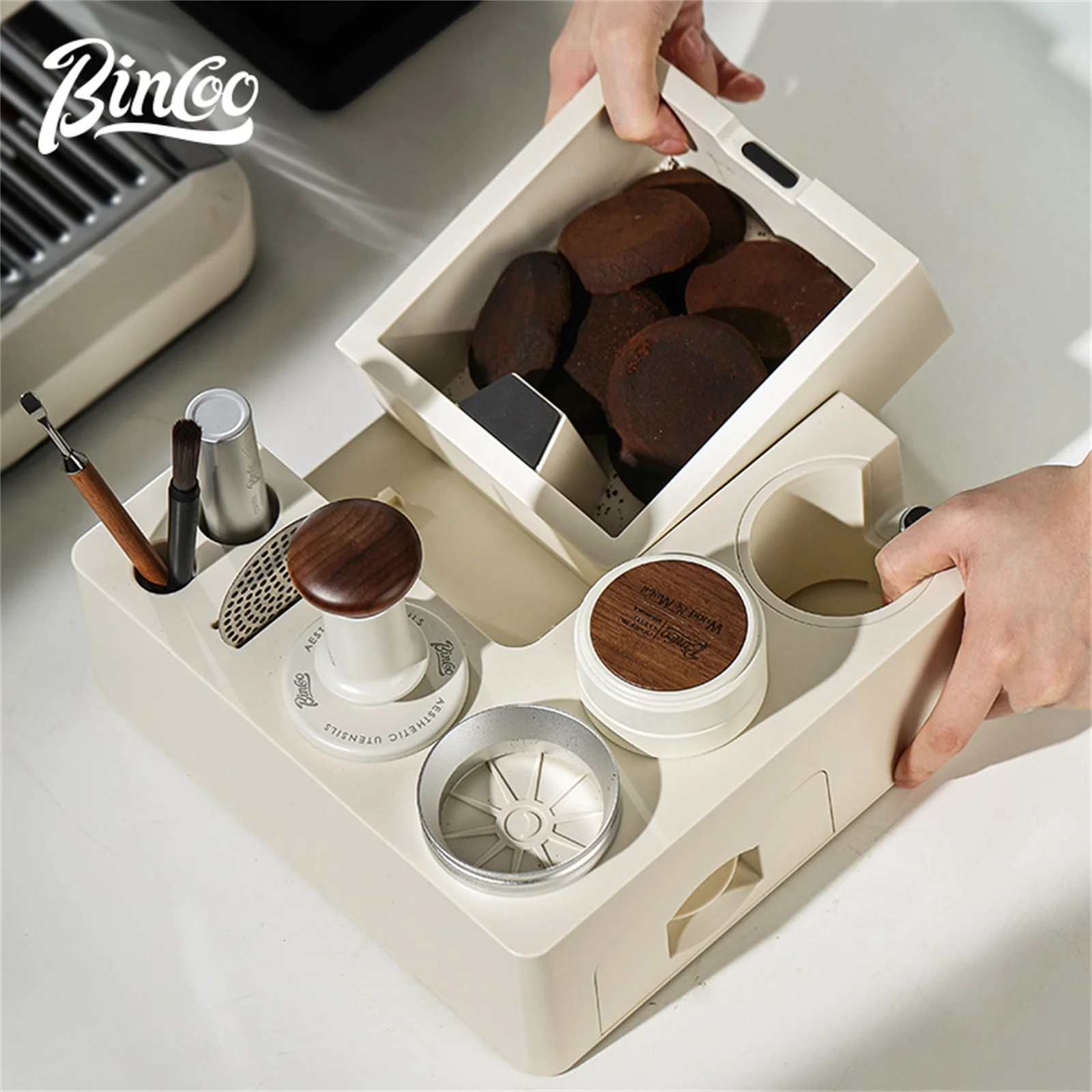 Stazione Tamper Per Espresso, Porta Portafiltro Universale Per 51-58 Mm, Accessori Caffè In ABS, Bianco - 3