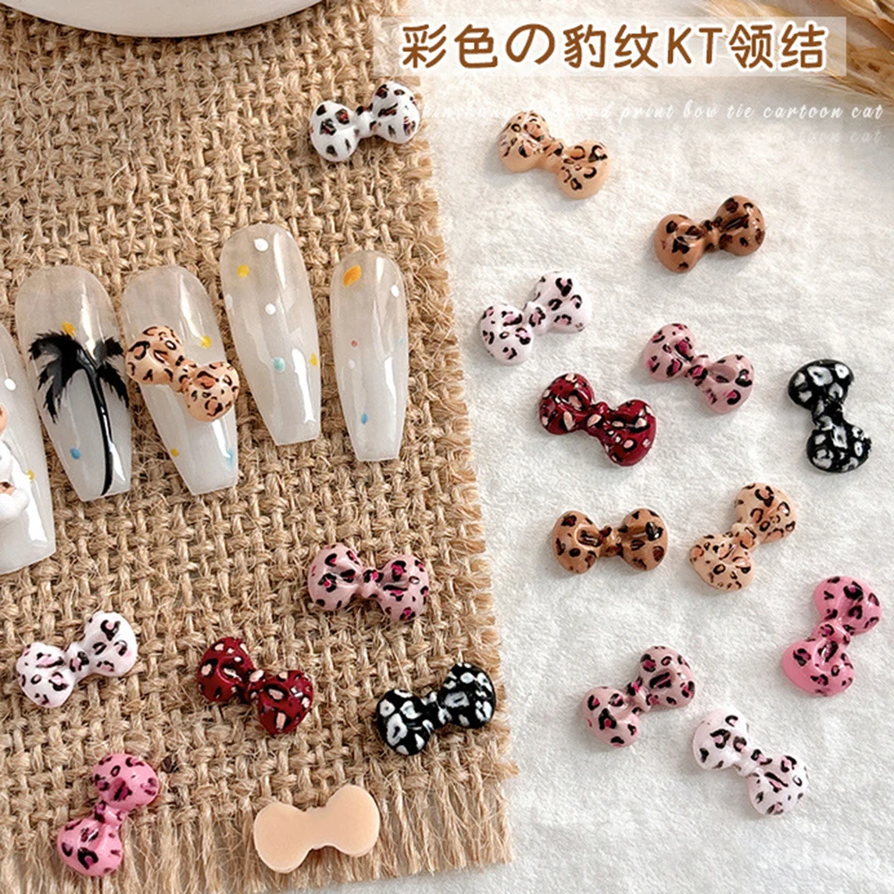 50pcs 믹스 레오파드 보우 네일 매력 매니큐어에 대 한 Bowknot 수 지 네일 아트 라인 석 DIY 장식 사랑스러운 컬러 레오파드 매력
