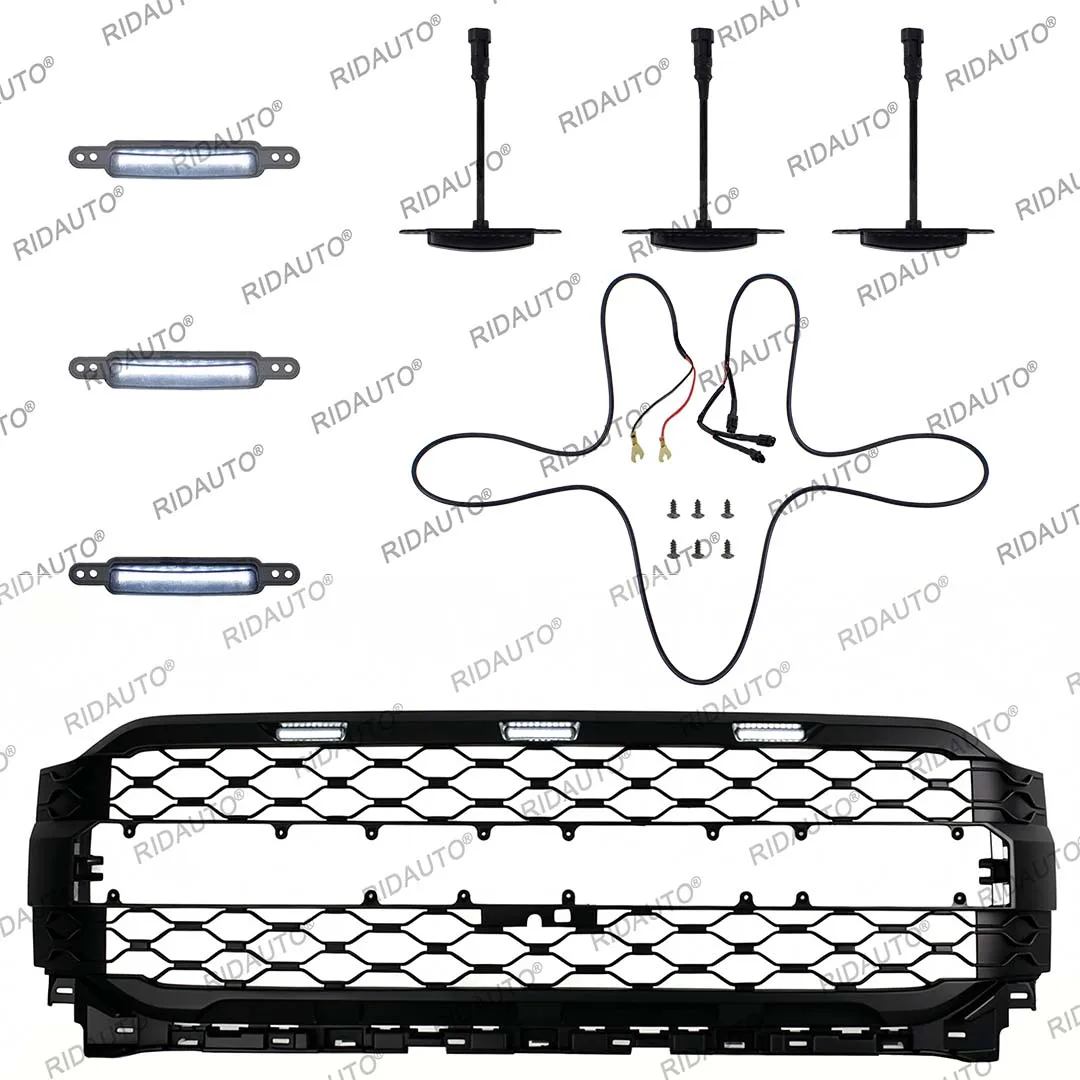 포드 F150 2021 2022 2023 업그레이드 랩터 개조 그릴 DIY 화이트 라이트 LED 램프 랩터 그릴 라이트 3PCS LED 라이트 DRL 라이트