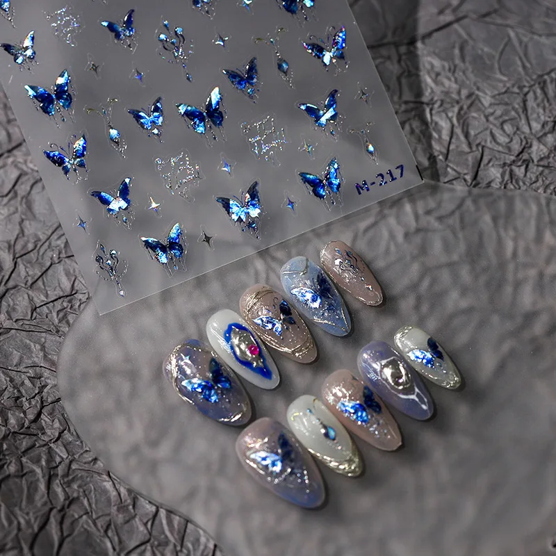 

[Meow.Sensei] Relief Jelly Nail Sticker Blue Butterfly Atmosphere Nail Stickers Jelly Series M-217