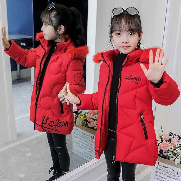 Girls Winter Jacket - Heavyweight Long Style Coat With Detachable Velvet Hood