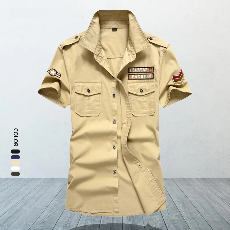 

Military Men's Shirts Oversized Short Sleeve Shirt Pure Cotton Streetwear Casual Shirt Men Clothing Chemise Homme 6XL MFJH105
