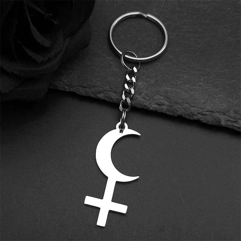 Lilith Göttin griechische Mythologie Mond Schlüsselanhänger für Frauen Männer Edelstahl Hexe Astrologie Symbol Schlüsselanhänger Schmuck Geschenk