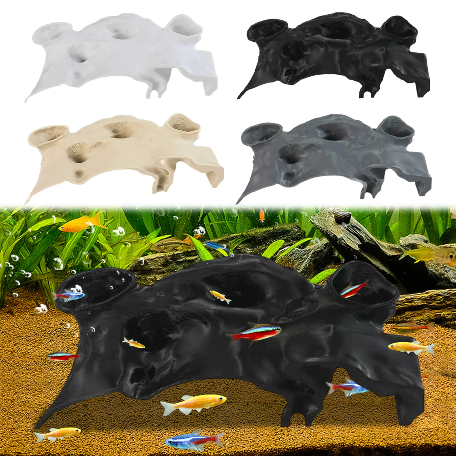 3D Printed Fish Tank Accessories Underground Tunnel Cave Bowl Hide Decoration for Cherry Shrimp Chili Rasbora Hermit Crab