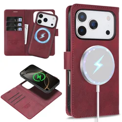 MagSafe Magnetic Leather Wallet Phone Case with Card Slots - iPhone 15 Plus (Red)