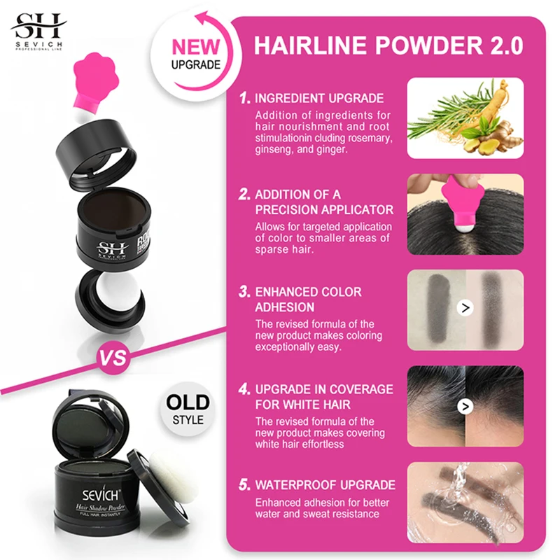 SEVICH Hair Shadow Powder With Brush Waterproof Black Root Cover Up Hair Concealer Coverage Instant Line Powder hair building powder hair building fibers hair coloring product